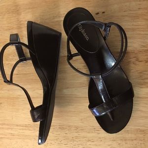 Black wedge sandals